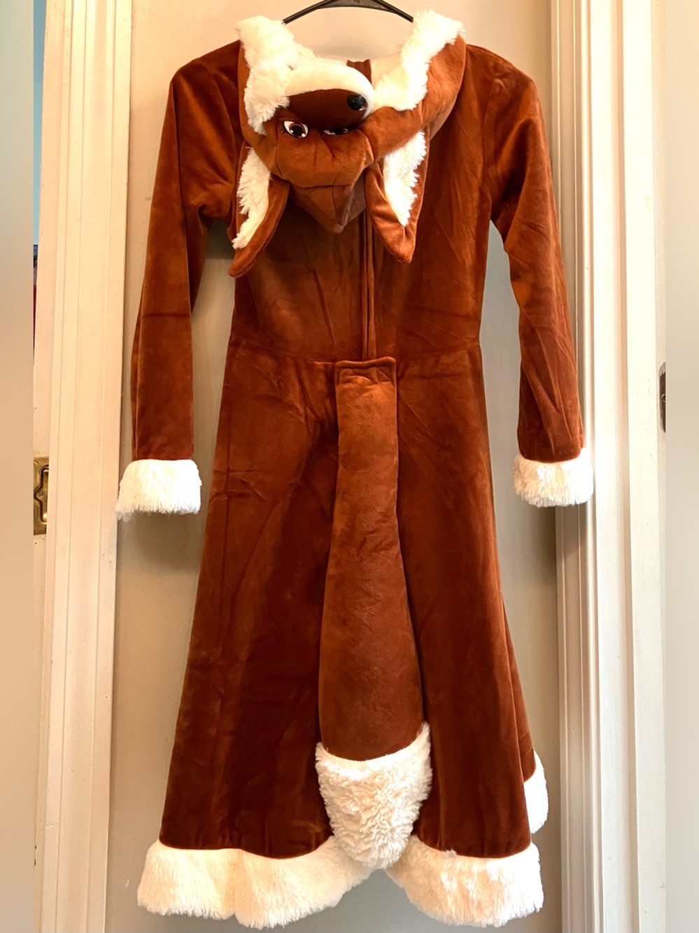 kids Handmade Red Fox Costume with Faux Fur Trim, Tail, Size 14